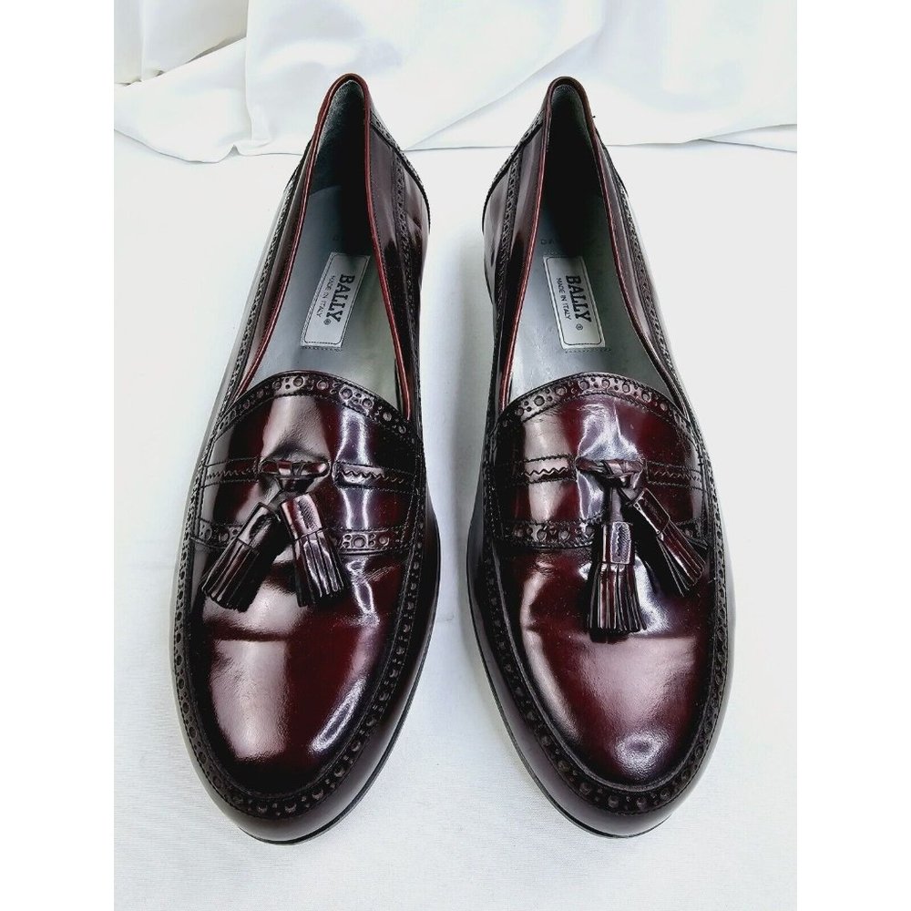 Bally Size 12W Men's David Slip On Burgundy Leather Tassel Loafers Made In Italy